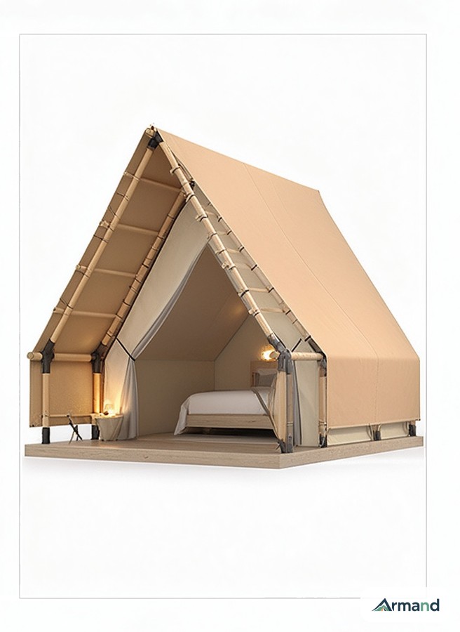 GT-002 Double Peak Lodge Tent — customizable double-peak glamping lodge for resorts, Armand Outdoor wholesale OEM