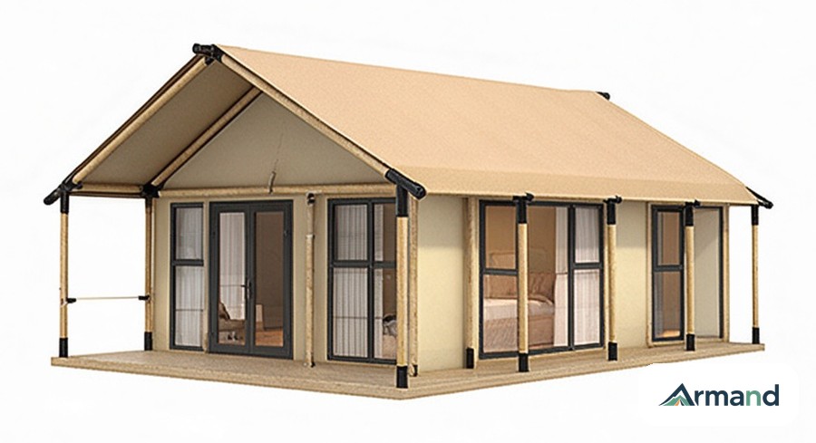 Long rigid-frame lodge tent for hotels and resorts — Armand Outdoor wholesale OEM