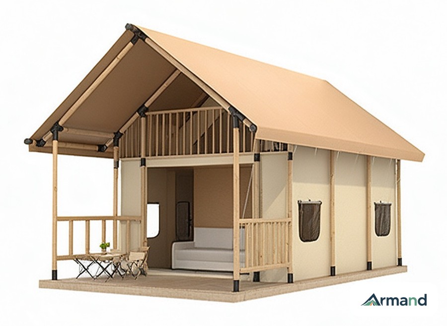Wide cabin tent model from the GT Series — customizable hotel glamping unit, Armand Outdoor wholesale OEM