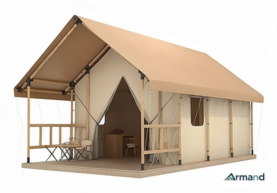 GT-008 Dual Porch Cabin Tent — customizable twin-porch cabin tent for resorts, Armand Outdoor wholesale OEM
