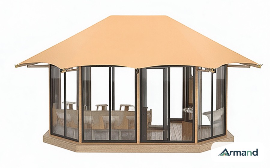 GT-010 Wide Top Lodge Tent — customizable wide-roof lodge tent with glazed walls, Armand Outdoor wholesale OEM