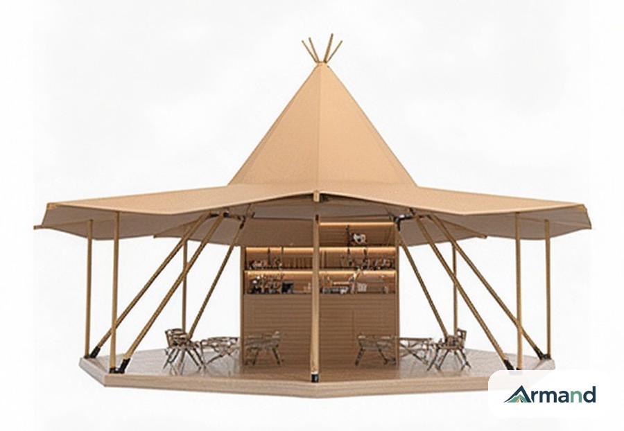 GT-018 Dual Peak Tensile Tent — customizable tensile canopy tent for resort dining and events, Armand Outdoor wholesale OEM