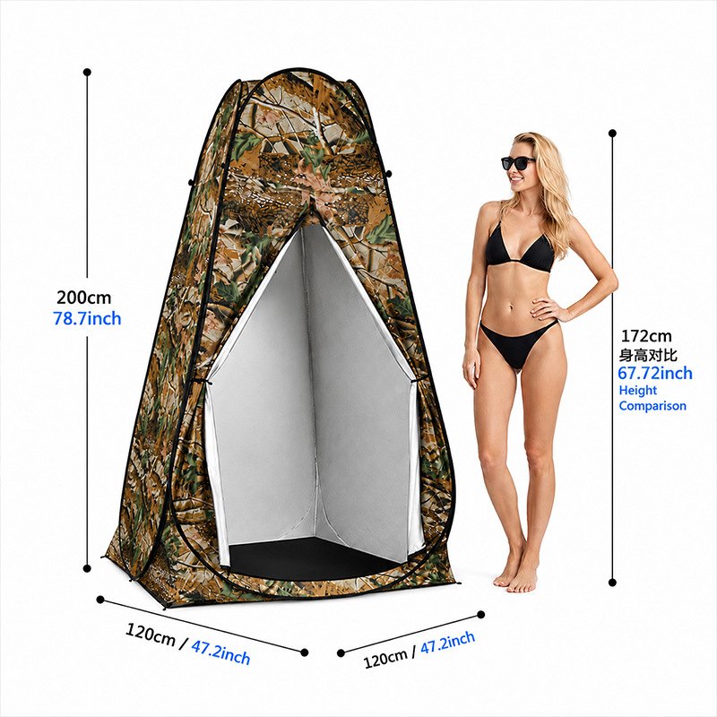 Woodland camo pop-up changing tent for hunting and camping