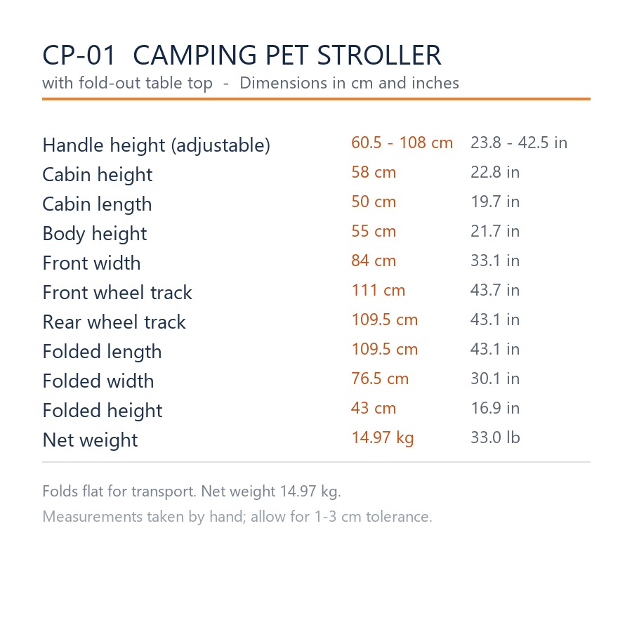 CP-01 dimensions in cm and inches, folded size and net weight